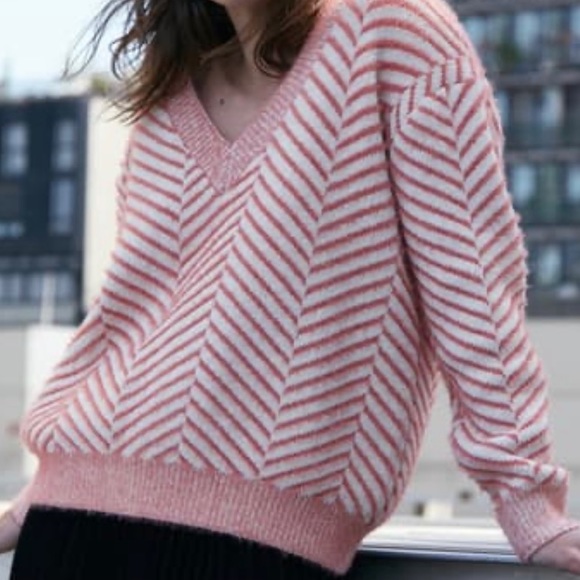 FRNCH Diagonal Stripe Chenille V-Neck Sweater M/L - Picture 7 of 7